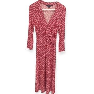 Boden red and white floral print jersey knit midi dress size 8R